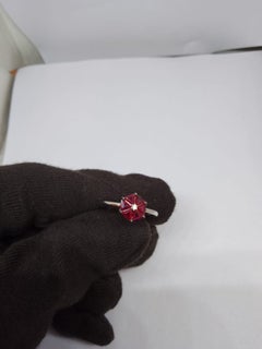 Natural 18K Gold Ruby and Diamond Halo Ring, 0.66ct Ruby, New