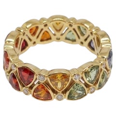 Natural 18K Gold Multi Sapphire Diamond Halo Cocktail Ring, New