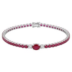 Elegant 18K Gold Ruby 3.13ct & Diamond 0.32ct Bracelet, New Design