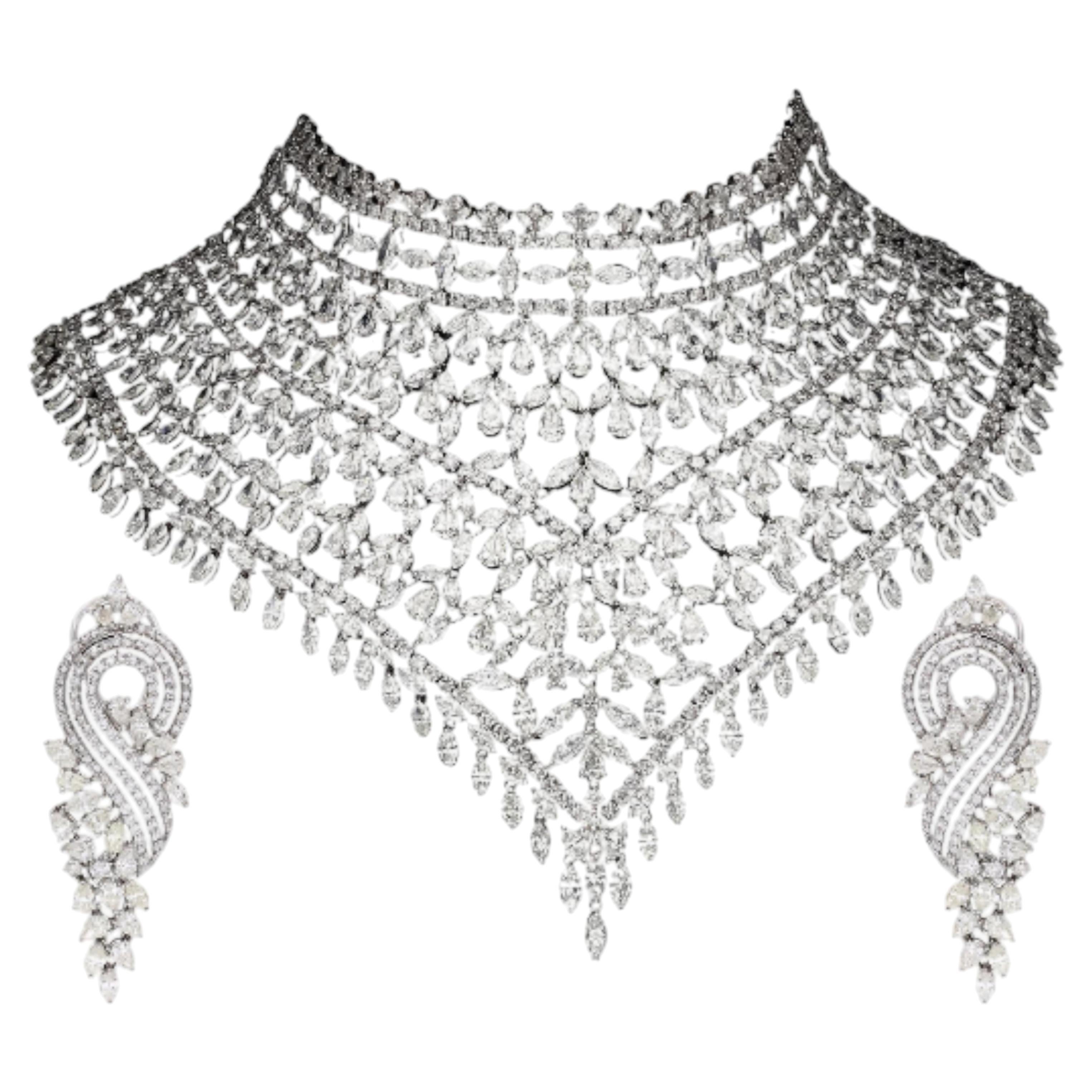 Natural Diamond Necklace & Earring Suite with 135.87 Ct Diamond in 18K Gold