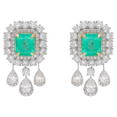 Natural Emerald & Diamond Stud Earrings in 18k Gold, 4.35ct