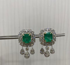 Natural Emerald & Diamond Stud Earrings in 18k Gold, 4.35ct