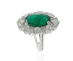 Ring mit einem natürlichen sambischen Smaragd von 9,67 Karat, Diamanten von 3,37 Karat und 14-karätigem Gold