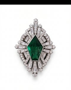 Spilla in oro naturale 18 carati con smeraldo dello Zambia e diamanti, 4,50 ct, nuovo design