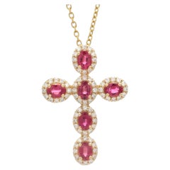 Natural 14K Gold Pendant, 0.41ct Diamonds & Rubellite 0.97ct