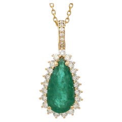 Natural 14K Gold Pendant, 0.65ct Diamonds & Emerald 3.61ct