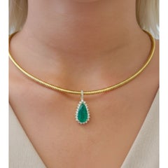 Natural 14K Gold Pendant, 0.65ct Diamonds & Emerald 3.61ct