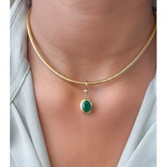Natural 14K Gold Pendant, 0.04ct Diamonds & Emerald 2.40ct