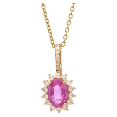 14K Gold Pendant, 1.54ct Pink Sapphire, 0.53ct Diamonds