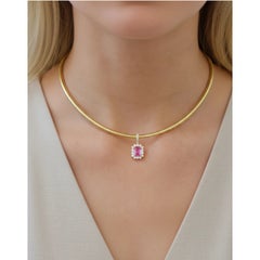 Natural 14K Gold Pendant, 1.59ct Pink Sapphire, 0.32ct Diamonds