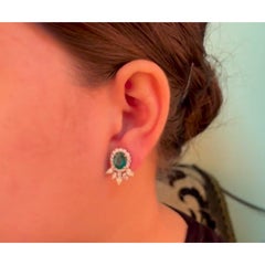 Natural 4CTS Emerald & 3.11CTS Diamond Stud Earrings in 10K Gold