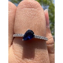 Natural 0.44CTS Blue Sapphire & 0.11CTS Diamond Ring in 14k Gold