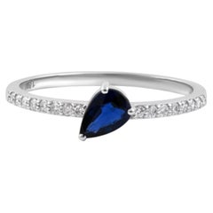 Natural 0.44CTS Blue Sapphire & 0.11CTS Diamond Ring in 14k Gold