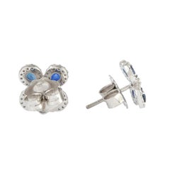 Natural 14K Gold 0.6CTS Diamond & 1.52CTS Blue Sapphire Stud Earrings