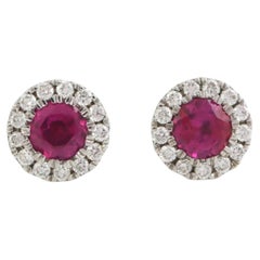 Natural 14K Gold 0.1CTS Diamond & 0.53CTS Ruby Stud Earrings