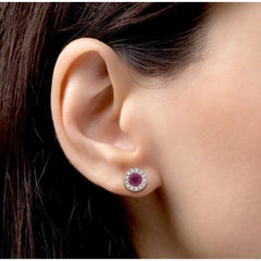 Natural 14K Gold 0.1CTS Diamond & 0.53CTS Ruby Stud Earrings