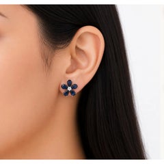 Natural 14K Gold 0.21CTS Diamond & 0.21CTS Blue Sapphire Stud Earrings