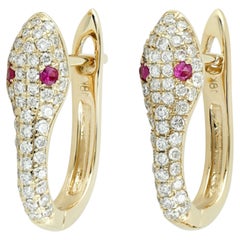Natural 18K Gold 0.5CTS Diamond & 0.10CTS Ruby Stud Earrings