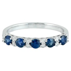 Blue Sapphire & Diamond Band Ring in 18K White Gold