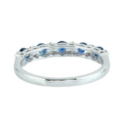 Blue Sapphire & Diamond Band Ring in 18K White Gold
