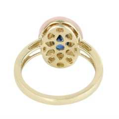 Natural Blue Sapphire, Pink Opal, & Diamond Ring in 14k Gold