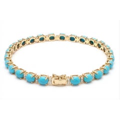 Natural Turquoise & Diamond 14K Solid Gold Bracelet