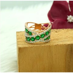 Emerald and Diamond Halo Ring in 14k Gold, New