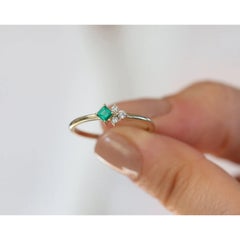 Emerald and Diamond Halo Ring in 14k Gold, New
