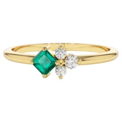 Emerald and Diamond Halo Ring in 14k Gold, New