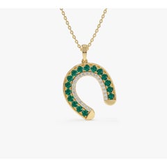 Natural 14K Yellow Gold Necklace with Emerald & Diamond Accents, New