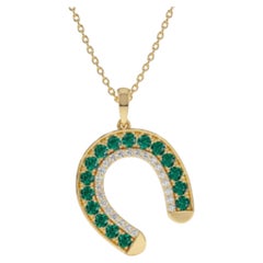 Natural 14K Yellow Gold Necklace with Emerald & Diamond Accents, New