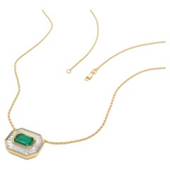 Natural 14K Gold Necklace with Emerald and Diamond Accents, New Design