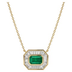 Natural 14K Gold Necklace with Emerald and Diamond Accents, New Design