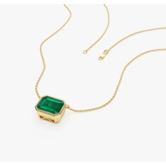 Natural 14K Gold Necklace with 1.50ct Emerald, New Design