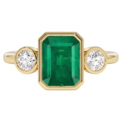 14K Gold Lab Grown Emerald Halo Ring, 1.55ct