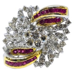 Stunning 18K Gold Halo Diamond and Ruby Cocktail Ring, 2.34ct & 1.72ct