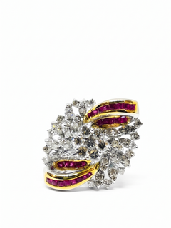 Stunning 18K Gold Halo Diamond and Ruby Cocktail Ring, 2.34ct & 1.72ct