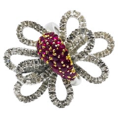 Stunning 18K Gold Halo Diamond and Ruby Cocktail Ring, 0.96ct & 0.87ct