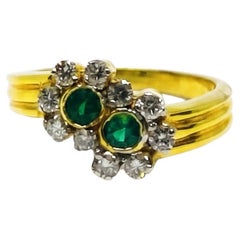 Stunning 18K Gold Halo Diamond and Emerald Ring, 0.29ct & 0.30ct, New