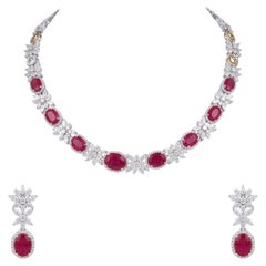 Natural 14K Gold Ruby & Diamond Necklace Set