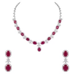 Stunning 14K White Gold Ruby & Diamond Necklace Set