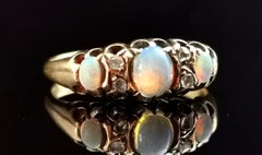 Antique Victorian Opal and Rose Cut Diamond Ring, 18 Karat Yellow Gold