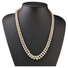 Collar vintage de perlas cultivadas de dos hileras, estilo Art Déco, con diamantes y oro blanco de 9k