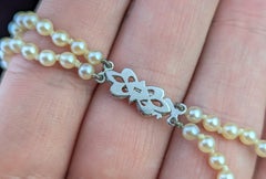 Collar vintage de perlas cultivadas, diamantes y oro blanco de 9k, estilo Art Déco