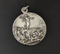 Vintage silver religious medallion pendant, Pope Pius XI