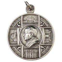 Vintage silver religious medallion pendant, Pope Pius XI