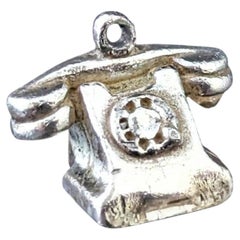 Vintage sterling silver telephone charm, tiny pendant