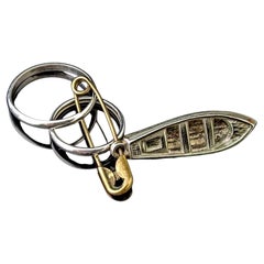 Vintage sterling silver wedding bands, boat charm, pendant