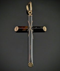 Vintage 9k gold and black enamel cross pendant, North Star, Religious jewellery