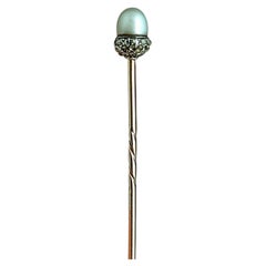 Antique 9ct gold, Pearl and Diamond Acorn stick pin, Brooch, Symbolic jewellery